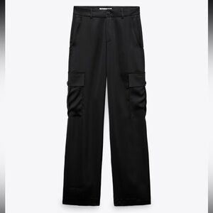 Zara Black Satin Cargo Pants
